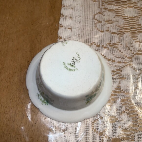 Limoges France 4" Custard Bowl ramekin dessert bowl Blue Roses Vintage - Picture 4 of 4